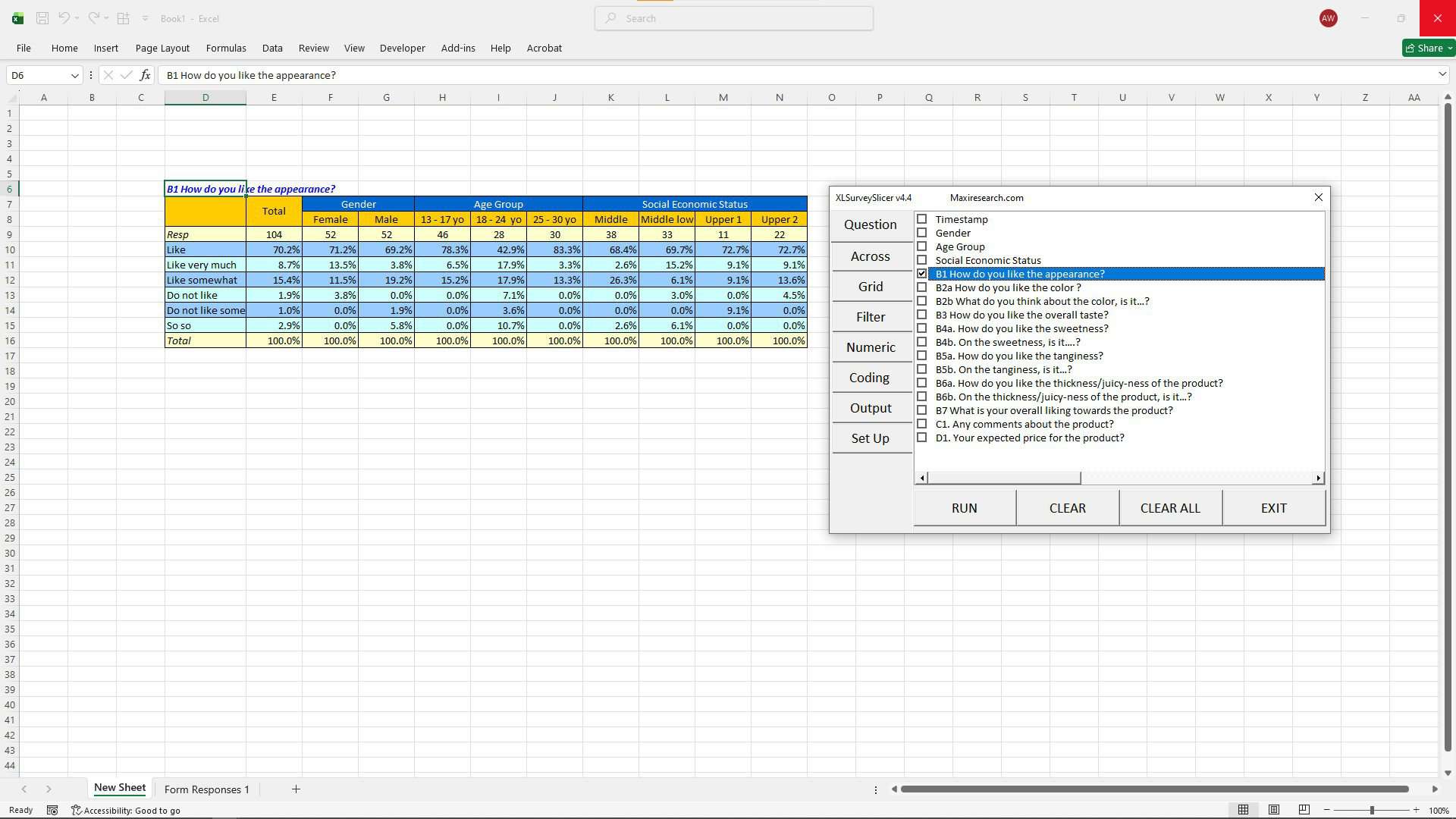 Generate Tables with XLSurveySlicer